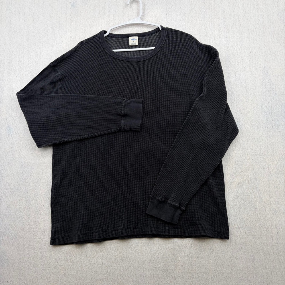 Old Navy Mens XL Black Waffle Knit Thermal Long Sleeve Shirt 100% Cotton 306582